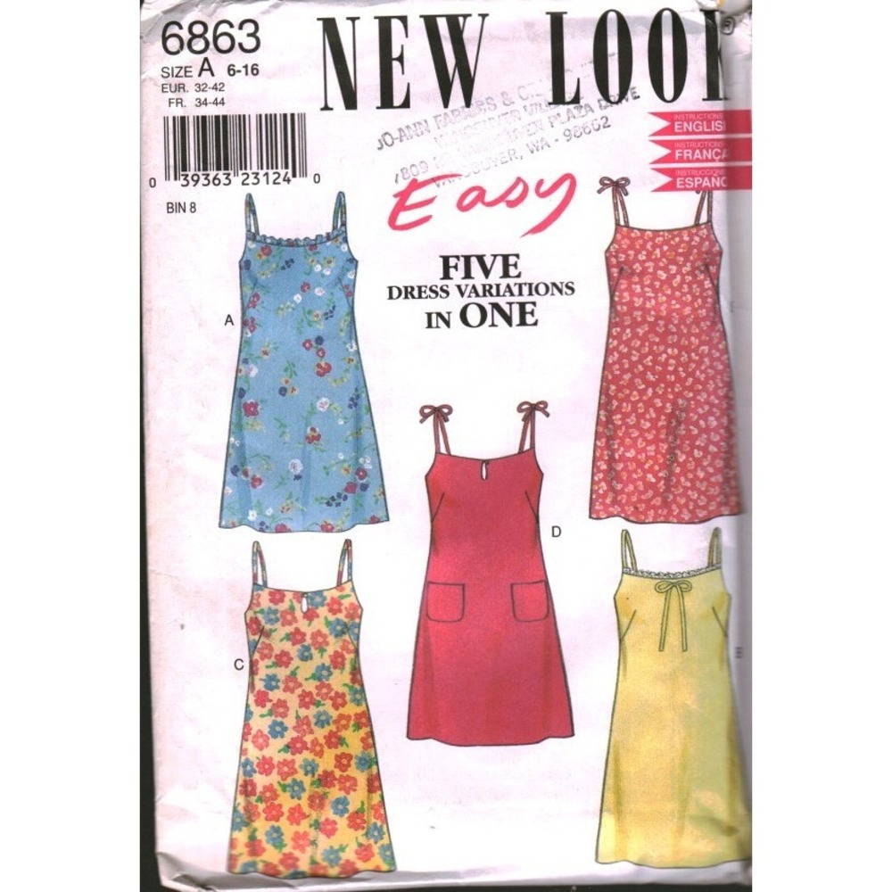 New Look 6863 Sewing Pattern Misses Easy Five Dress Variations Size 6 CUT